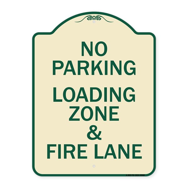 Signmission Designer Series-No Parking Loading Zone & Fire Lane Tan & Green Alum, 24" x 18", TG-1824-9960 A-DES-TG-1824-9960 - main